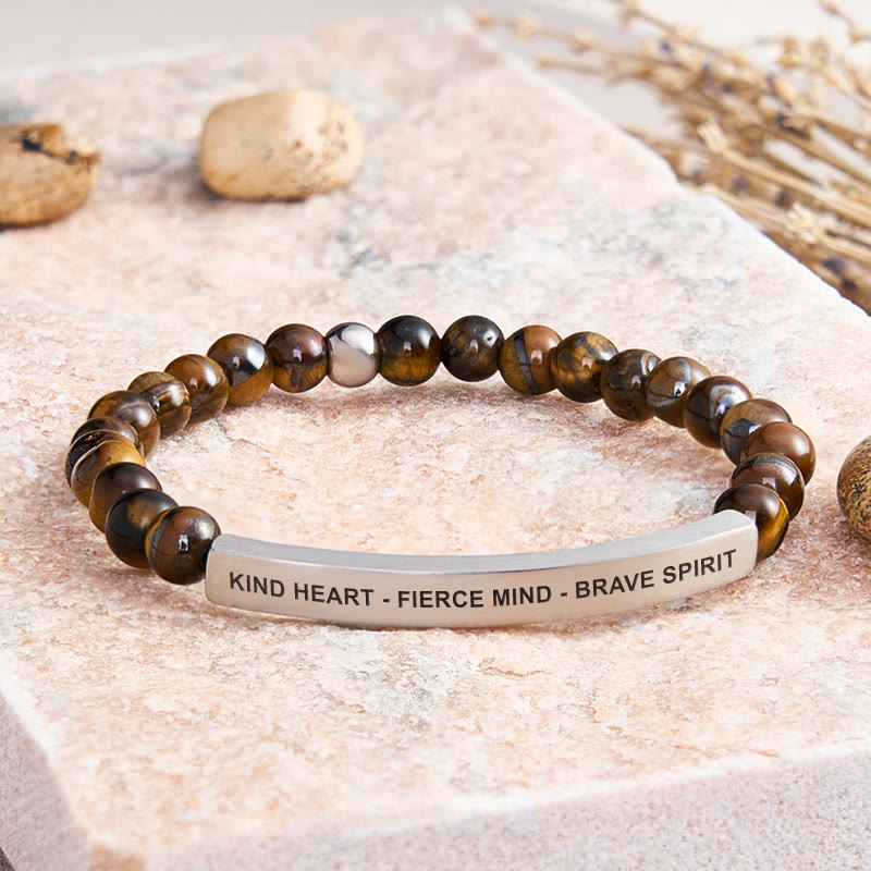 FuAttract Kind Heart - Fierce Mind - Brave Spirit Tube Bead Bracelet - Tiger's Eye - Silver - image 40