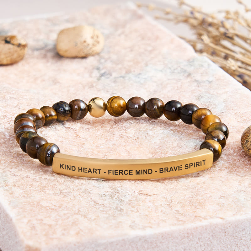 FuAttract Kind Heart - Fierce Mind - Brave Spirit Tube Bead Bracelet - Tiger's Eye - Gold - image 41