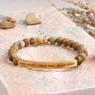 FuAttract Kind Heart - Fierce Mind - Brave Spirit Tube Bead Bracelet - Picture Jasper - Gold - image 45