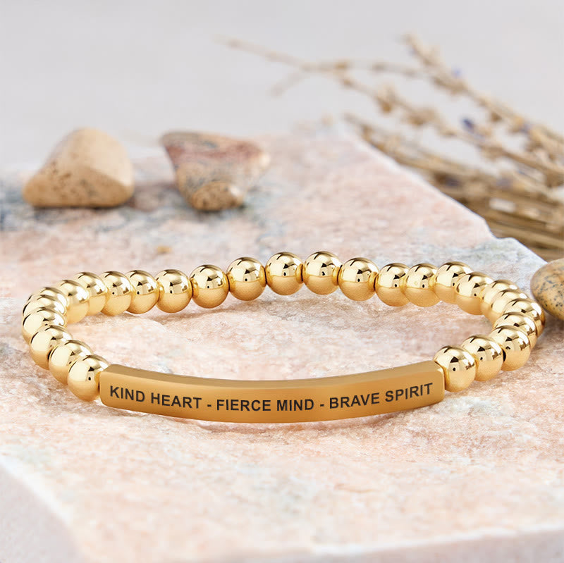 FuAttract Kind Heart - Fierce Mind - Brave Spirit Tube Bead Bracelet - Stainless Steel - Gold - image 26