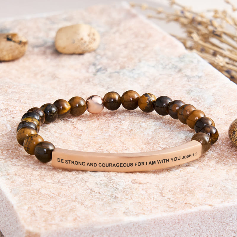 FuAttract Be Strong and Courageous Joshua 1:9 Tube Bead Bracelet - Tiger's Eye - Rose Gold - image 0