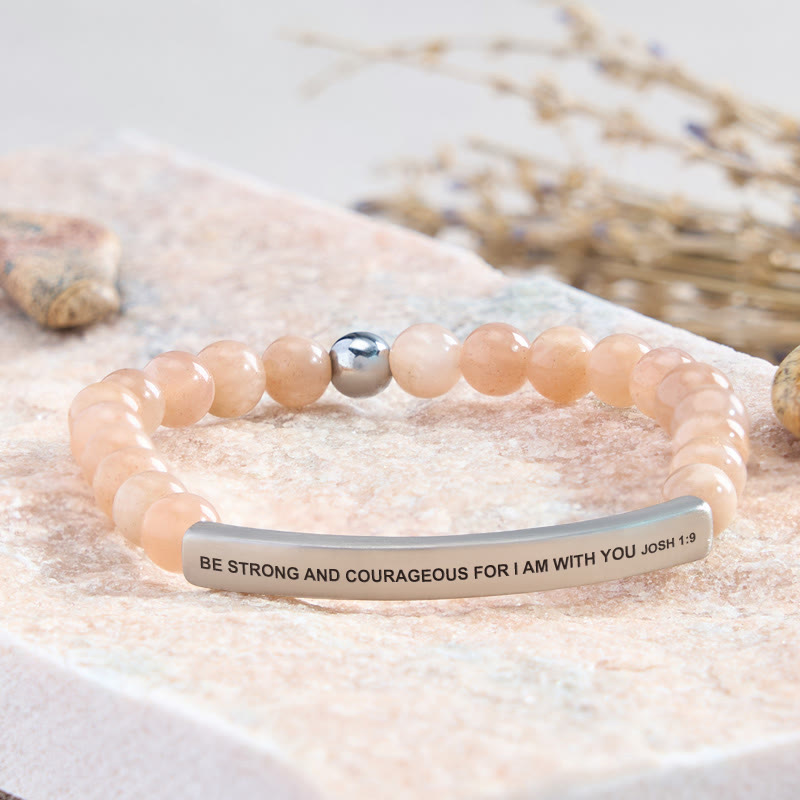 FuAttract Be Strong and Courageous Joshua 1:9 Tube Bead Bracelet - Sunstone - Silver - image 7