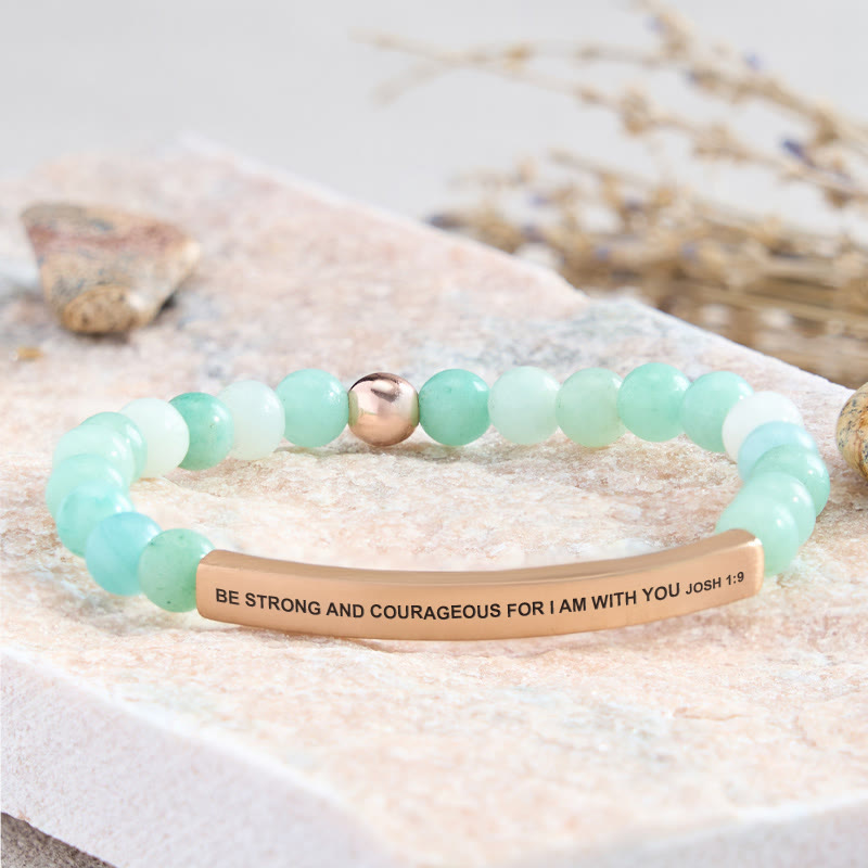 FuAttract Be Strong and Courageous Joshua 1:9 Tube Bead Bracelet - Amazonite - Rose Gold - image 10