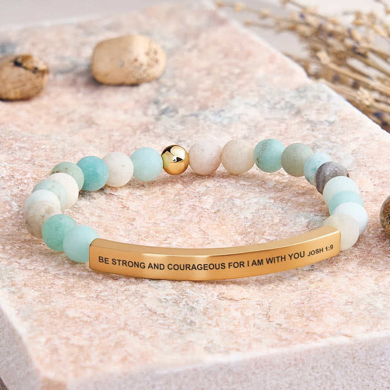 FuAttract Be Strong and Courageous Joshua 1:9 Tube Bead Bracelet - Matt Amazonite - Gold - image 15