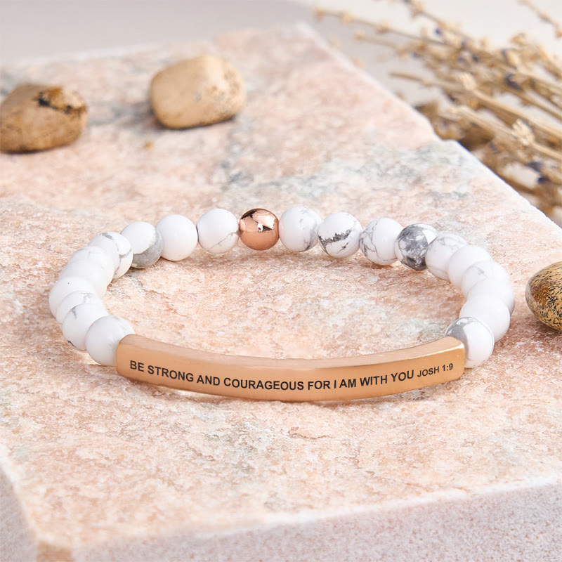 FuAttract Be Strong and Courageous Joshua 1:9 Tube Bead Bracelet - White Turquoise - Rose Gold - image 32