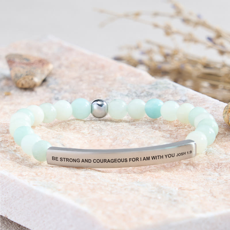 FuAttract Be Strong and Courageous Joshua 1:9 Tube Bead Bracelet - Amazonite - Silver - image 11