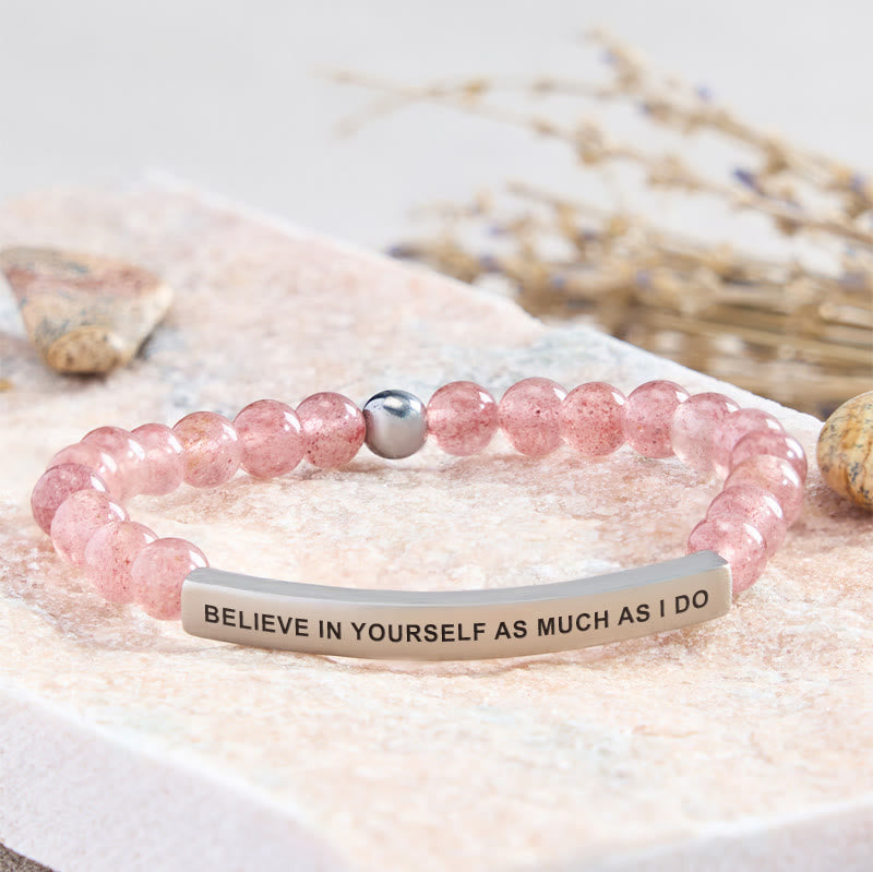 FuAttract Believe In Yourself As Much As I Do Tube Bead Bracelet - Strawberry Quartz - Silver - image 14
