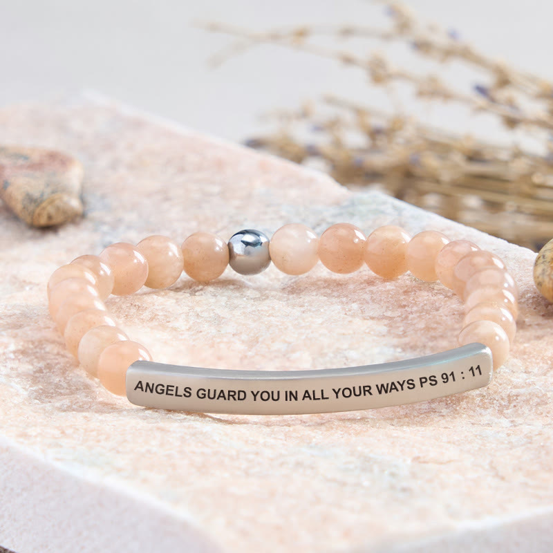 FuAttract Angels Guard You In All Your Ways Psalm 91:11 Tube Bead Bracelet - Sunstone - Silver - image 8