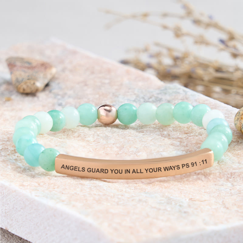 FuAttract Angels Guard You In All Your Ways Psalm 91:11 Tube Bead Bracelet - Amazonite - Rose Gold - image 11