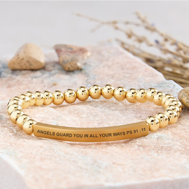 FuAttract Angels Guard You In All Your Ways Psalm 91:11 Tube Bead Bracelet - Stainless Steel - Gold - image 27