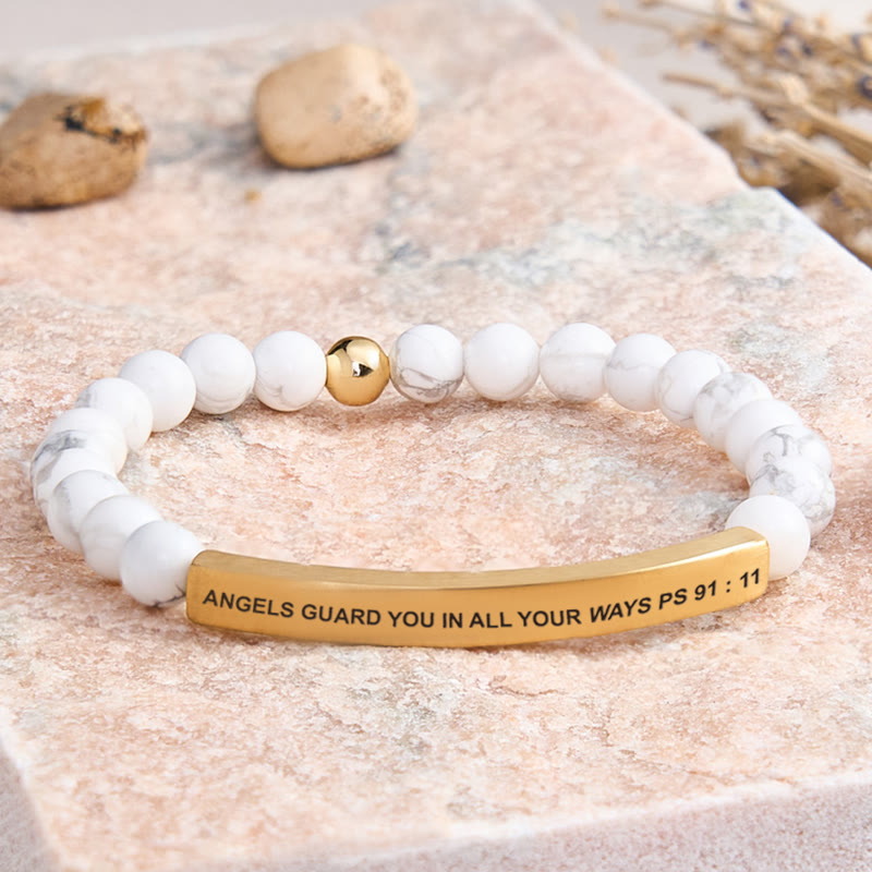 FuAttract Angels Guard You In All Your Ways Psalm 91:11 Tube Bead Bracelet - White Turquoise - Gold - image 31