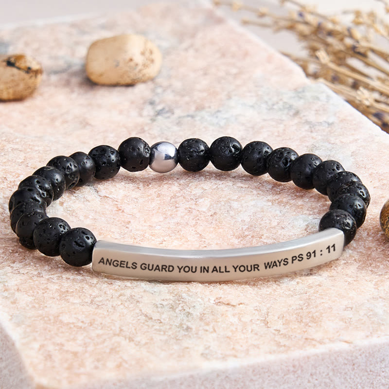 FuAttract Angels Guard You In All Your Ways Psalm 91:11 Tube Bead Bracelet - Lava Rock - Silver - image 34
