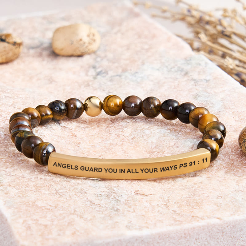 FuAttract Angels Guard You In All Your Ways Psalm 91:11 Tube Bead Bracelet - Tiger's Eye - Gold - image 42