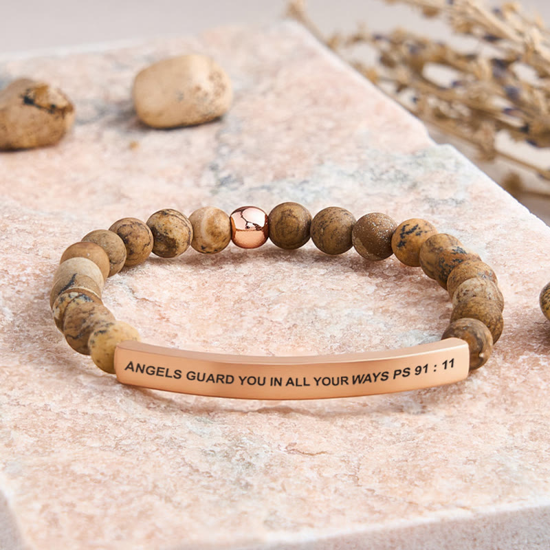 FuAttract Angels Guard You In All Your Ways Psalm 91:11 Tube Bead Bracelet - Picture Jasper - Rose Gold - image 44