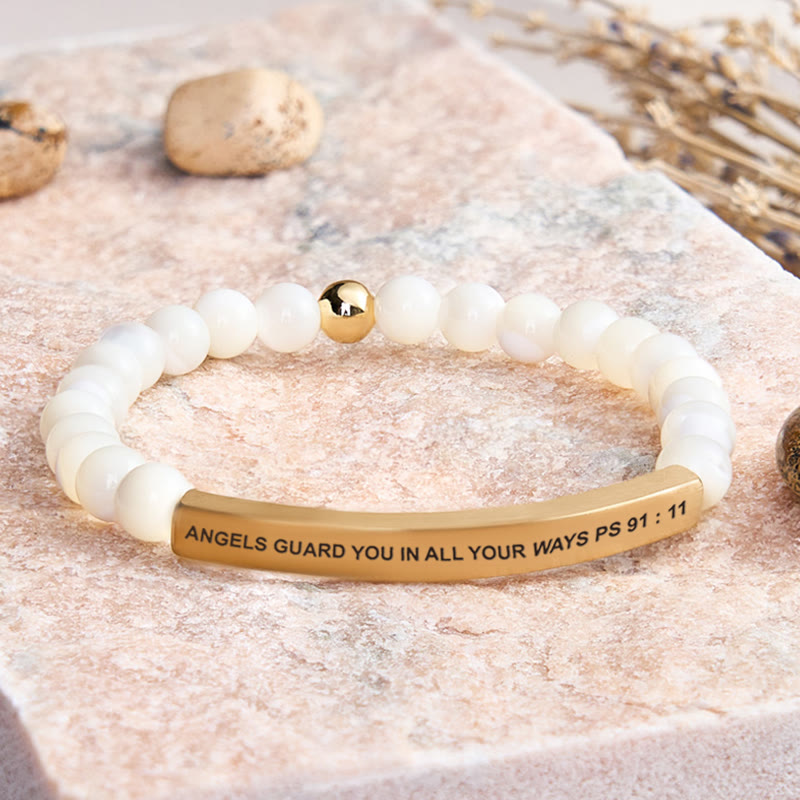 FuAttract Angels Guard You In All Your Ways Psalm 91:11 Tube Bead Bracelet - Moonstone - Gold - image 49