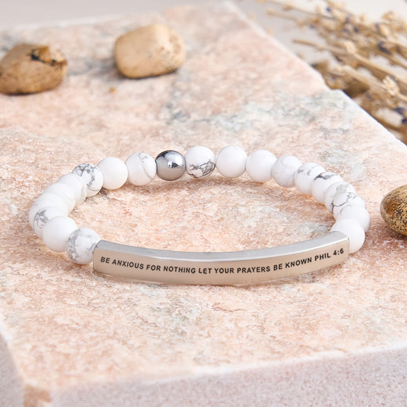FuAttract Be Anxious For Nothing Let Your Prayers Be Known Phil 4:6 Tube Bead Bracelet - White Turquoise - Silver - image 29