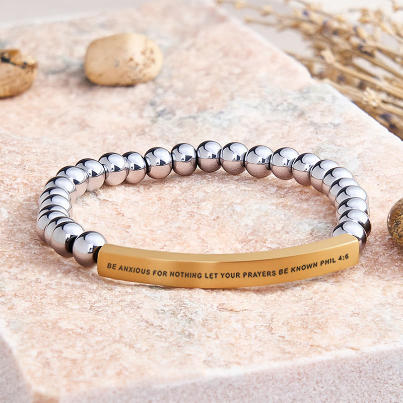 FuAttract Be Anxious For Nothing Let Your Prayers Be Known Phil 4:6 Tube Bead Bracelet - Hematite - Gold - image 38