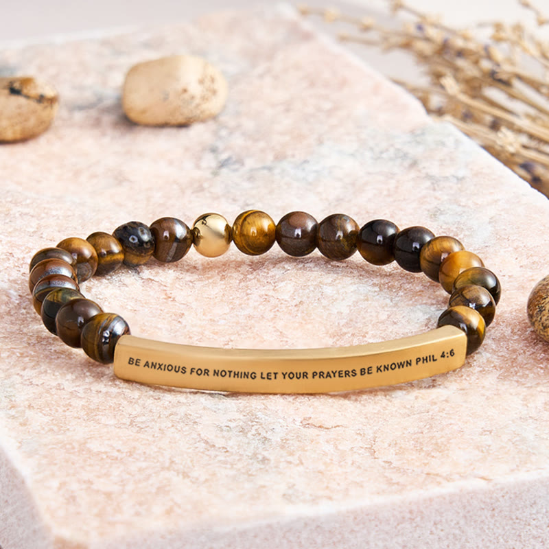 FuAttract Be Anxious For Nothing Let Your Prayers Be Known Phil 4:6 Tube Bead Bracelet - Tiger's Eye - Gold - image 41