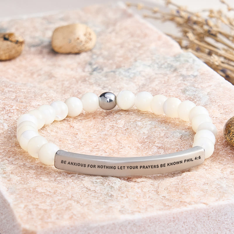 FuAttract Be Anxious For Nothing Let Your Prayers Be Known Phil 4:6 Tube Bead Bracelet - Moonstone - Silver - image 47