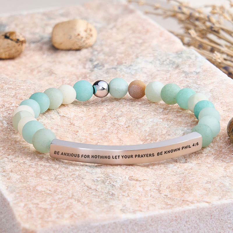 FuAttract Be Anxious For Nothing Let Your Prayers Be Known Phil 4:6 Tube Bead Bracelet - Matt Amazonite - Silver - image 14