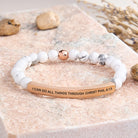 FuAttract I Can Do All Things Through Christ Phil 4:13 Tube Bead Bracelet - White Turquoise - Rose Gold - image 29