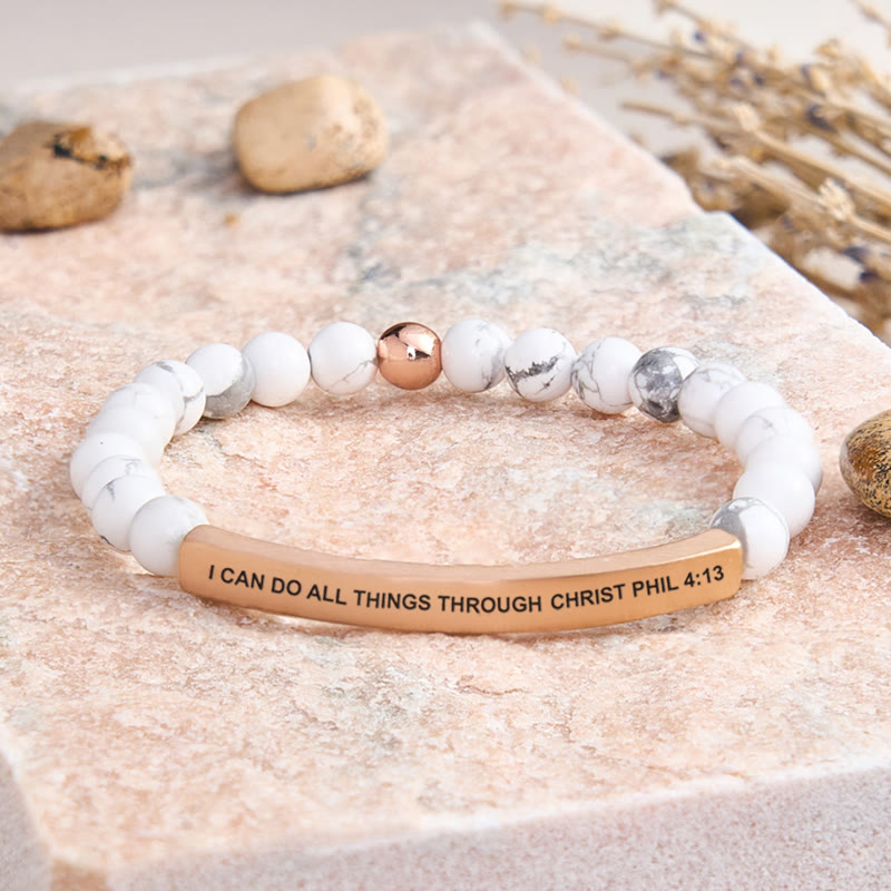 FuAttract I Can Do All Things Through Christ Phil 4:13 Tube Bead Bracelet - White Turquoise - Rose Gold - image 29