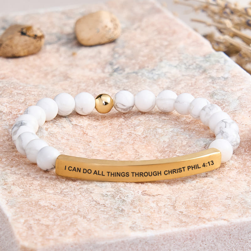 FuAttract I Can Do All Things Through Christ Phil 4:13 Tube Bead Bracelet - White Turquoise - Gold - image 31