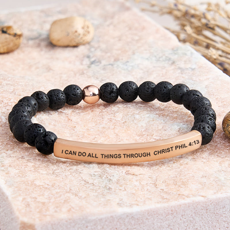 FuAttract I Can Do All Things Through Christ Phil 4:13 Tube Bead Bracelet - Lava Rock - Rose Gold - image 33
