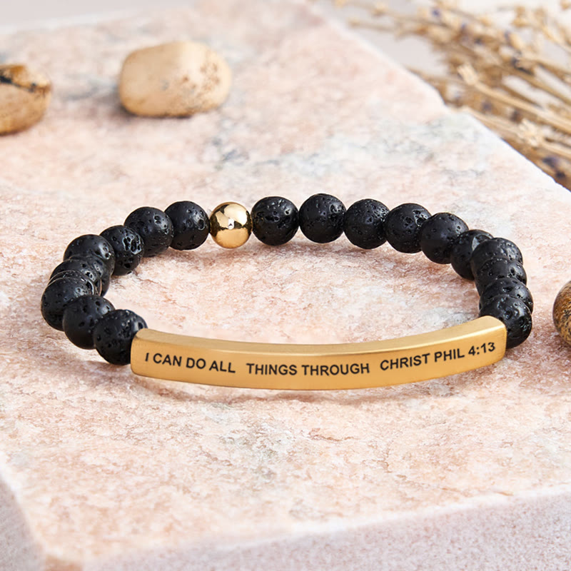 FuAttract I Can Do All Things Through Christ Phil 4:13 Tube Bead Bracelet - Lava Rock - Gold - image 35