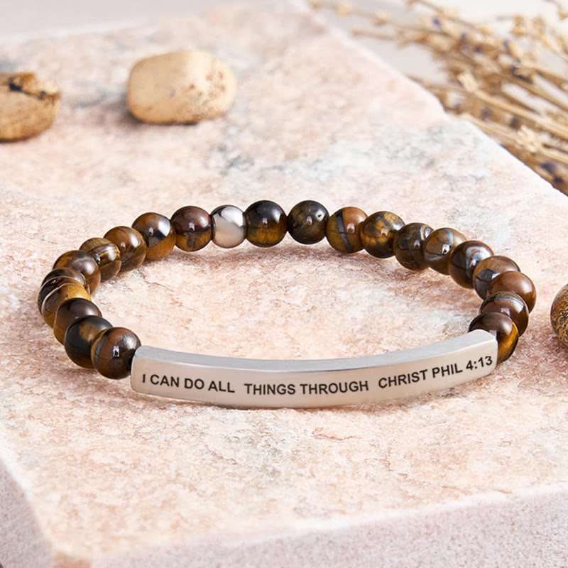 FuAttract I Can Do All Things Through Christ Phil 4:13 Tube Bead Bracelet - Tiger's Eye - Silver - image 41