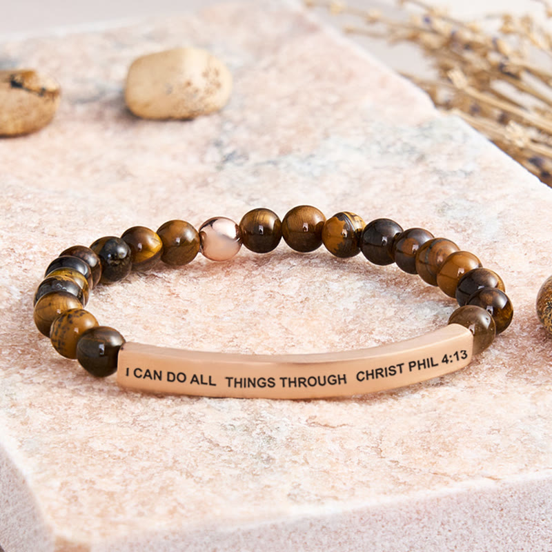 FuAttract I Can Do All Things Through Christ Phil 4:13 Tube Bead Bracelet - Tiger's Eye - Rose Gold - image 40
