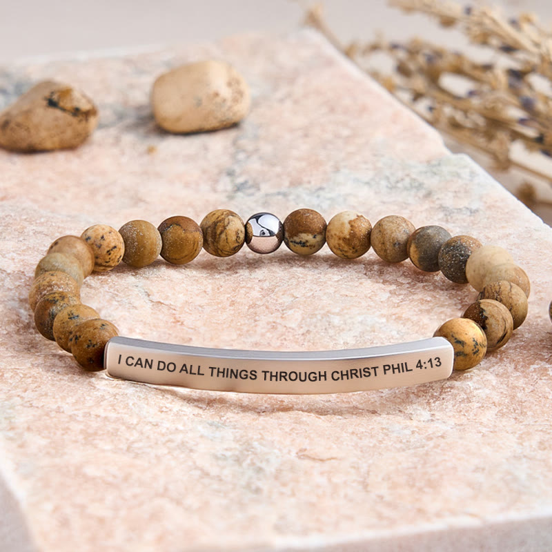 FuAttract I Can Do All Things Through Christ Phil 4:13 Tube Bead Bracelet - Picture Jasper - Silver - image 45