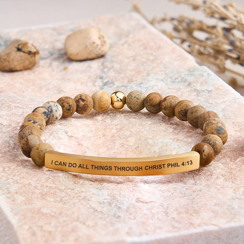 FuAttract I Can Do All Things Through Christ Phil 4:13 Tube Bead Bracelet - Picture Jasper - Gold - image 46