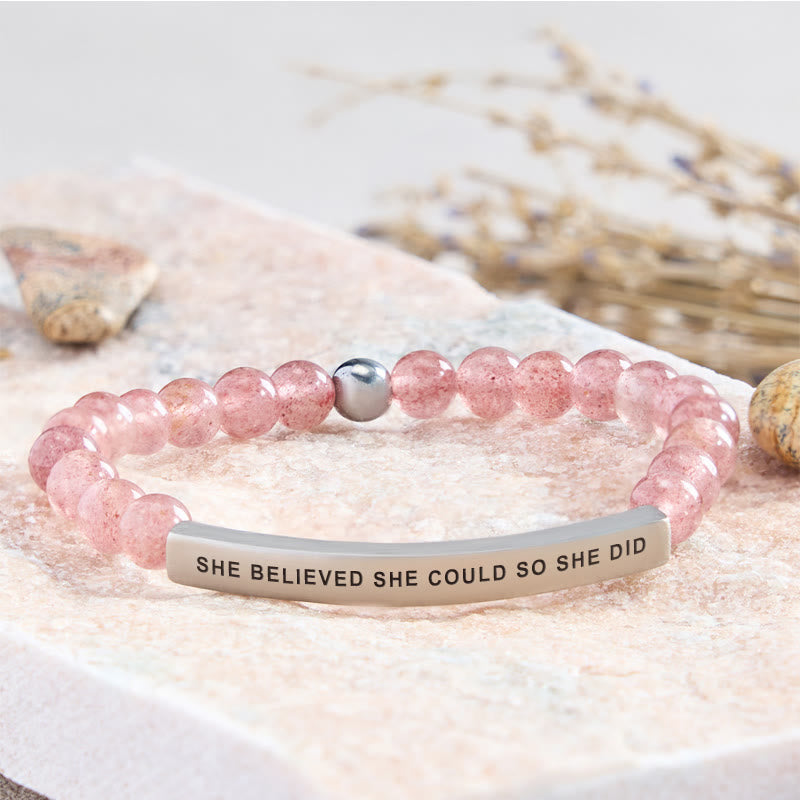 FuAttract She Believed She Could So She Did Tube Bead Bracelet - Strawberry Quartz - Silver - image 1