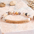 FuAttract She Believed She Could So She Did Tube Bead Bracelet - Bamboo Leaf Agate - Rose Gold - image 17