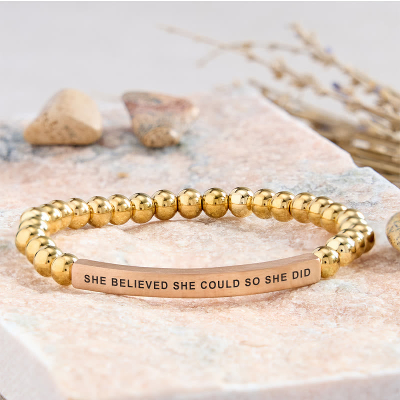 FuAttract She Believed She Could So She Did Tube Bead Bracelet - Stainless Steel - Rose Gold - image 24