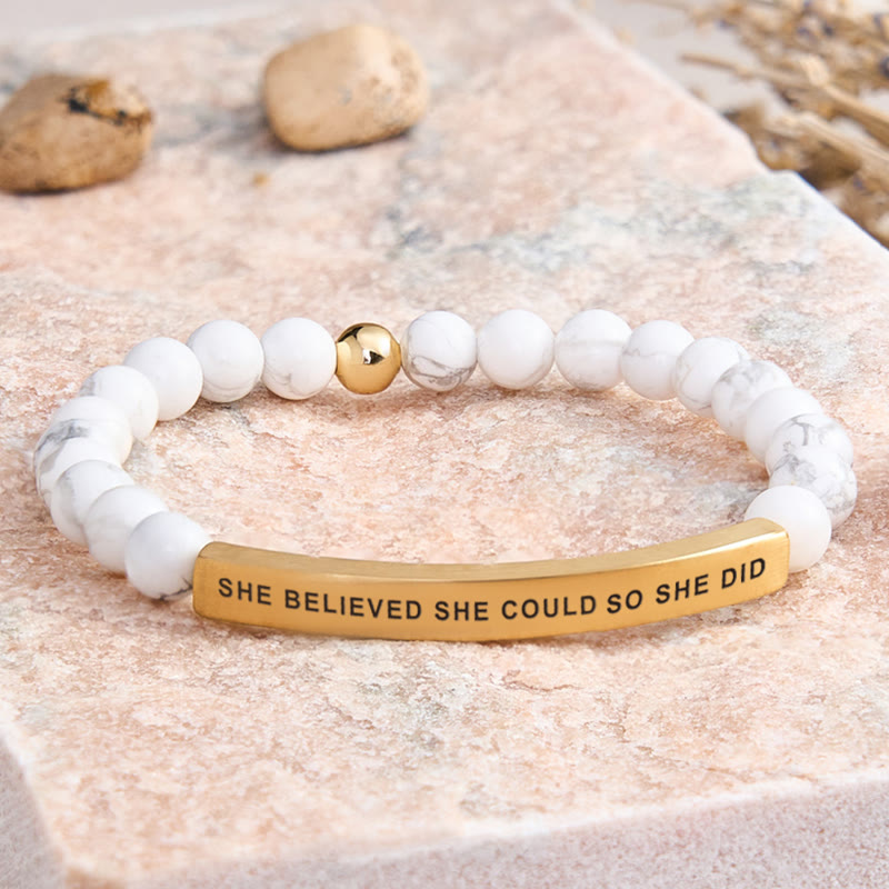 FuAttract She Believed She Could So She Did Tube Bead Bracelet - White Turquoise - Gold - image 30