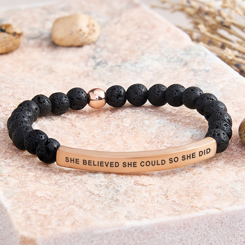FuAttract She Believed She Could So She Did Tube Bead Bracelet - Lava Rock - Rose Gold - image 32