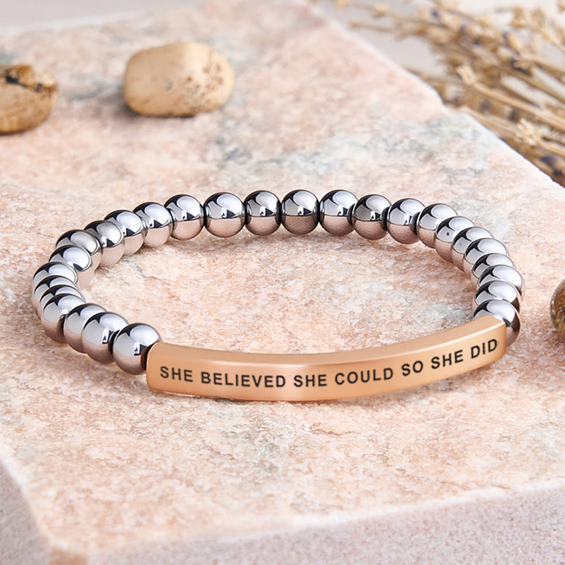 FuAttract She Believed She Could So She Did Tube Bead Bracelet - Hematite - Rose Gold - image 36