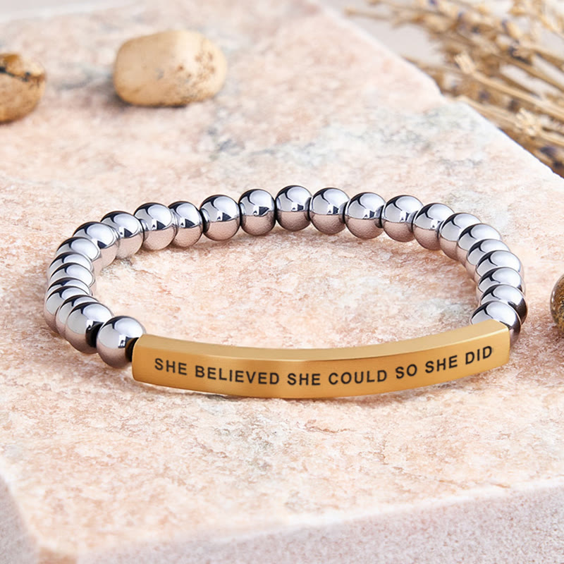 FuAttract She Believed She Could So She Did Tube Bead Bracelet - Hematite - Gold - image 38