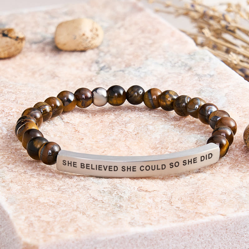 FuAttract She Believed She Could So She Did Tube Bead Bracelet - Tiger's Eye - Silver - image 40
