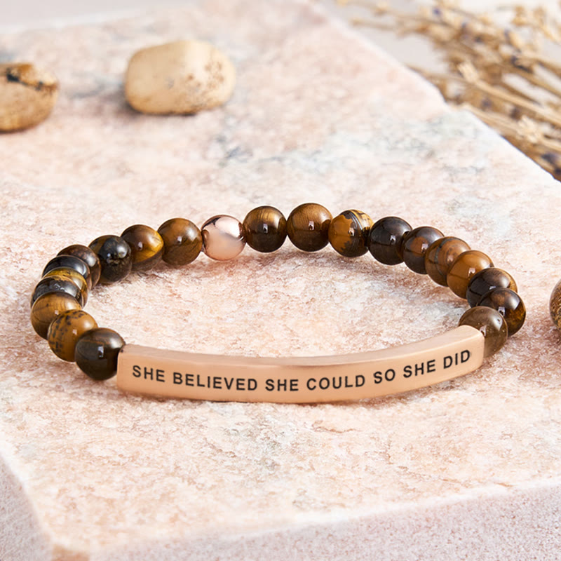 FuAttract She Believed She Could So She Did Tube Bead Bracelet - Tiger's Eye - Rose Gold - image 39