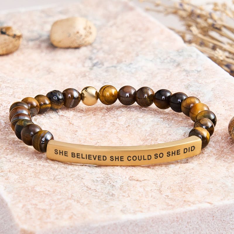 FuAttract She Believed She Could So She Did Tube Bead Bracelet - Tiger's Eye - Gold - image 41