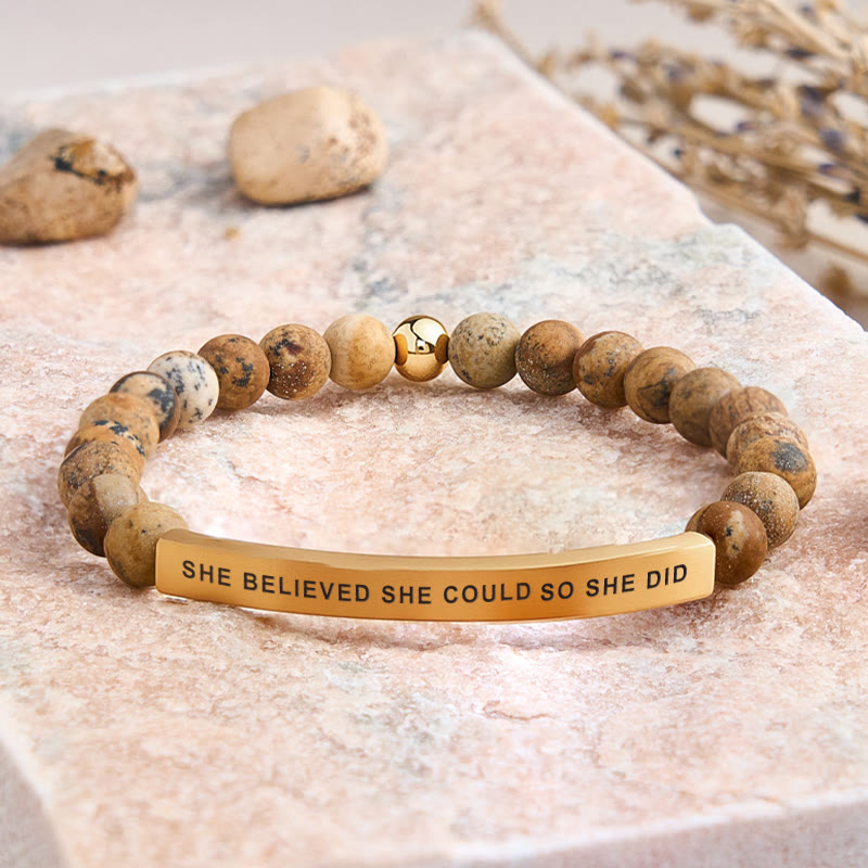 FuAttract She Believed She Could So She Did Tube Bead Bracelet - Picture Jasper - Gold - image 45