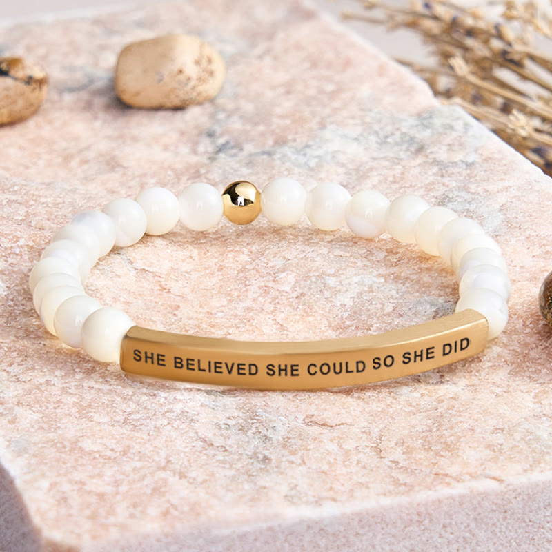 FuAttract She Believed She Could So She Did Tube Bead Bracelet - Moonstone - Gold - image 48