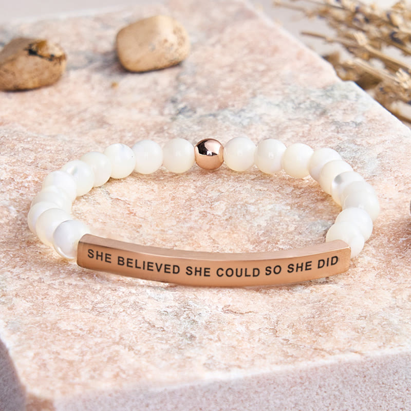 FuAttract She Believed She Could So She Did Tube Bead Bracelet - Moonstone - Rose Gold - image 46