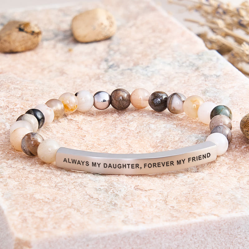 FuAttract Always My Daughter Forever My Friend Tube Bead Bracelet - Bamboo Leaf Agate - Silver - image 18