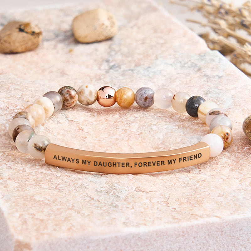 FuAttract Always My Daughter Forever My Friend Tube Bead Bracelet - Bamboo Leaf Agate - Rose Gold - image 17