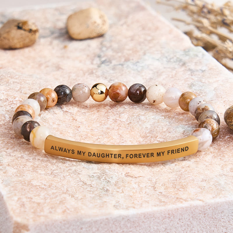 FuAttract Always My Daughter Forever My Friend Tube Bead Bracelet - Bamboo Leaf Agate - Gold - image 19