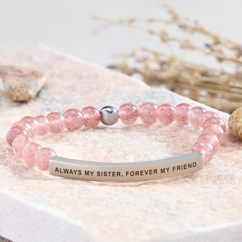 FuAttract Always My Sister Forever My Friend Tube Bead Bracelet - Strawberry Quartz - Silver - image 14